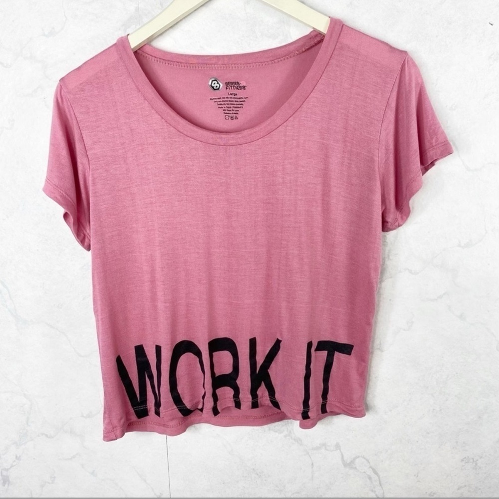 Women's Pink Graphic Tee - 'Work It' Design